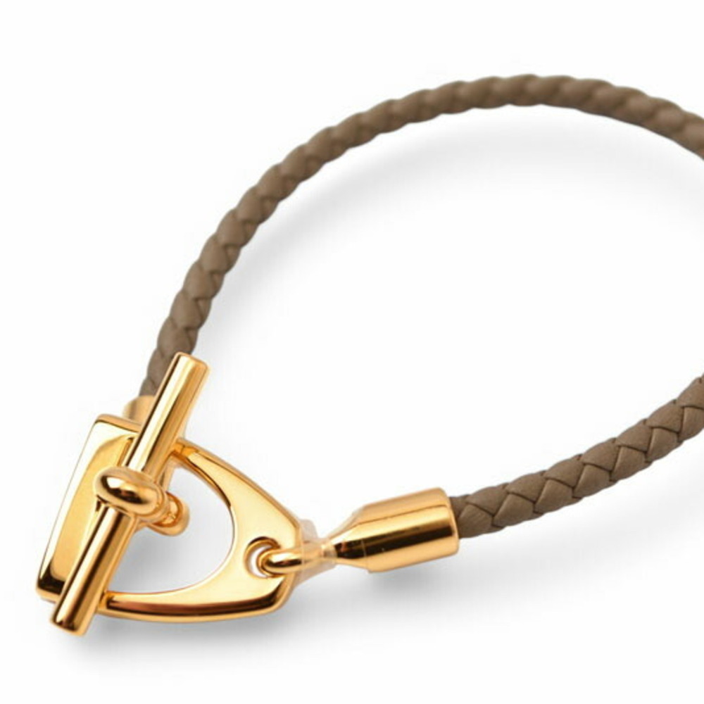 HERMES Gray Leather Bracelet